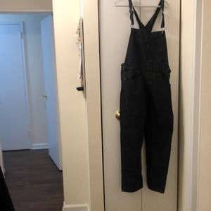 Black straight leg overalls